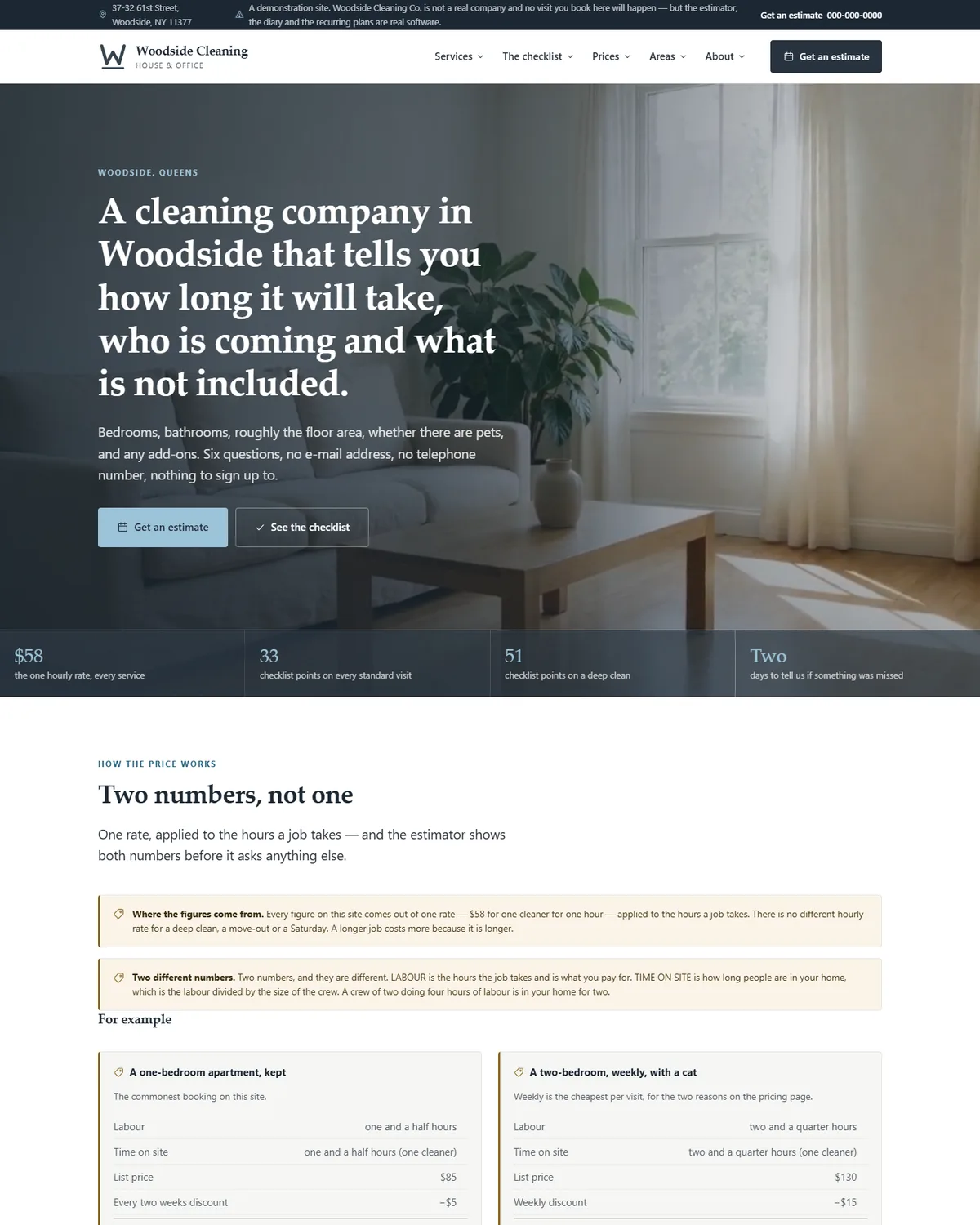 Home page of the house and office cleaning demo website, Woodside Cleaning Co., LLC