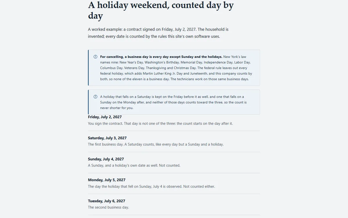 Three days to cancel, walked through a real calendar of the garage door repair and installation demo website, Woodside Railwick Garage Doors, LLC