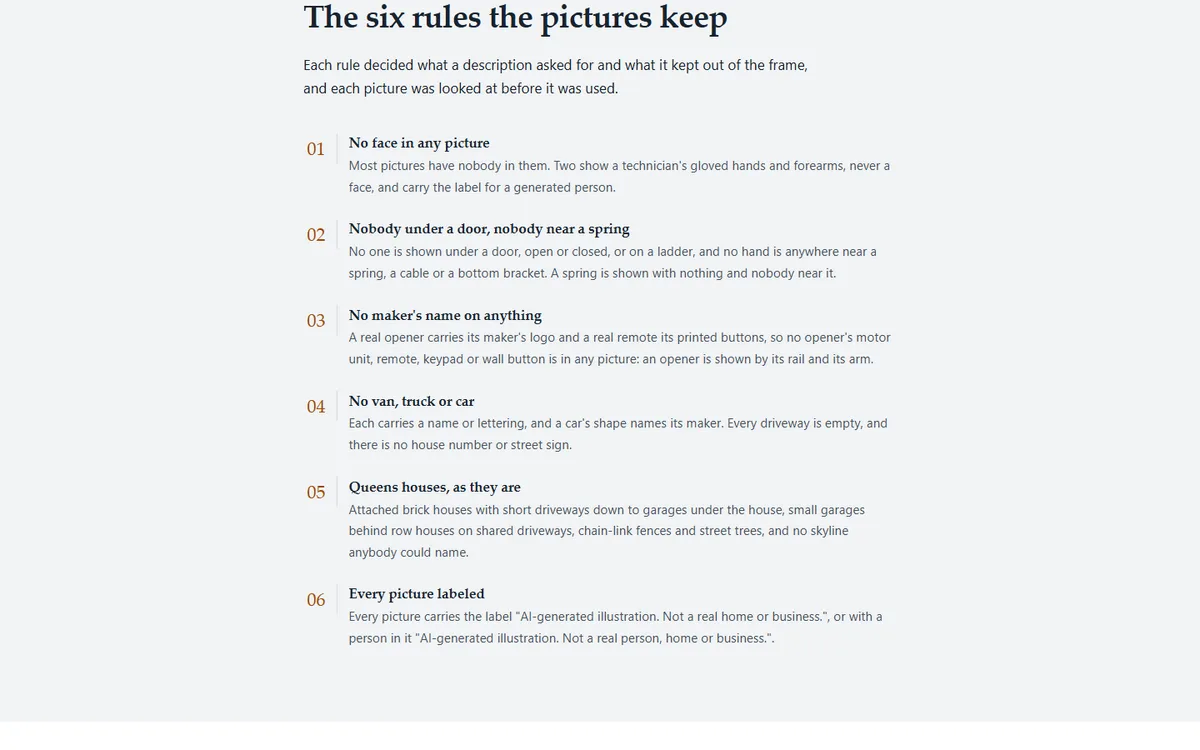 How every picture was made, and why no opener, van or maker's plate appears in any of them of the garage door repair and installation demo website, Woodside Railwick Garage Doors, LLC