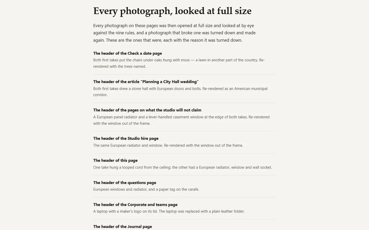 Every photograph looked at full size, and the ones that were redone of the photography studio demo website, Woodside Photography Studio, LLC