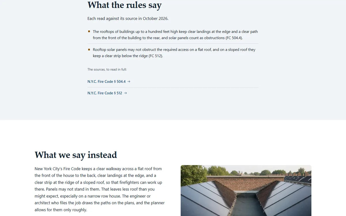 The fire code line: why panels stop short of the roof edge of the residential solar installer demo website, Woodside Copewick Solar, LLC