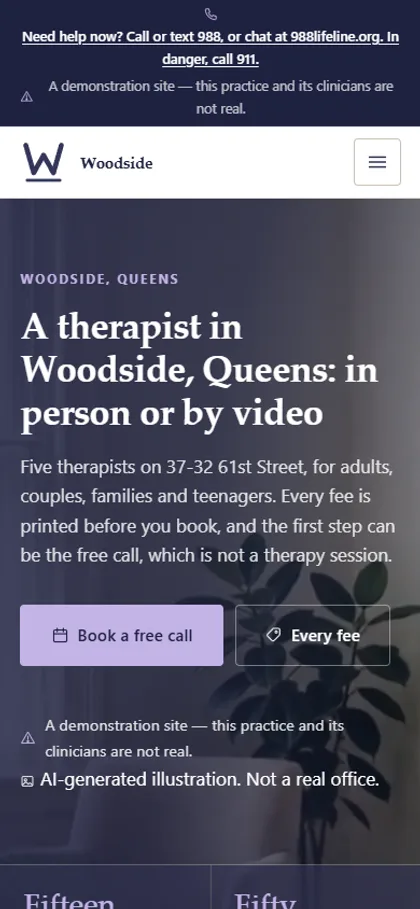 The therapy practice demo website on a phone screen